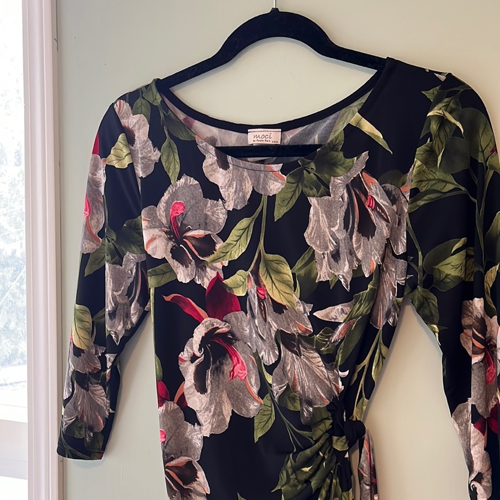 Floral print knee length bodycon dress